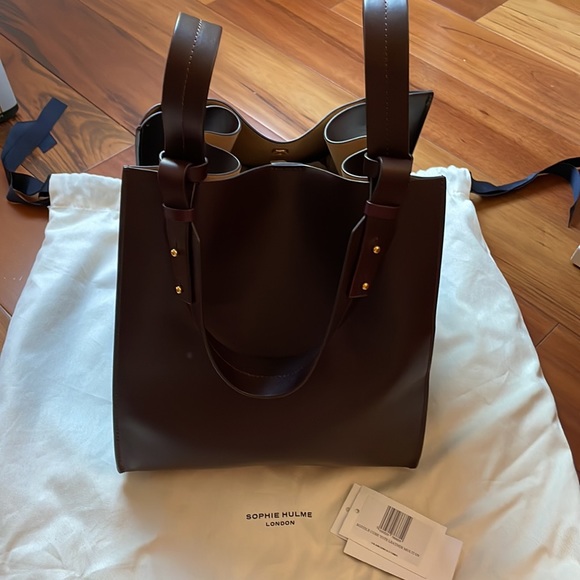 NWT Sophie Hulme Cube Tote Leather Brown - Picture 2 of 13